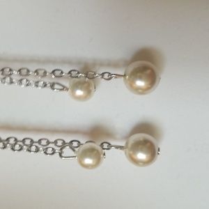 Classy Duo Pearl Drop Earrings. Hypoallergenic. #000025